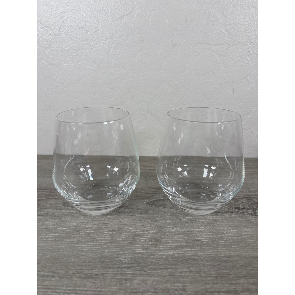 Lenox Stemless Wine Glasses Set of 2 Clear Glass Tumblers 4.25 Inch 16oz
